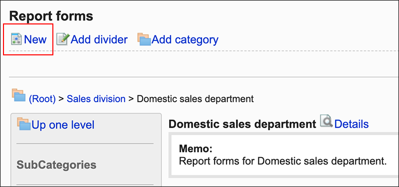 Screenshot: Link to add report forms is highlighted on the Report forms screen