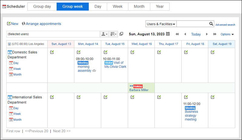 Screenshot: The appointments of multiple organizations are displayed on the Scheduler screen