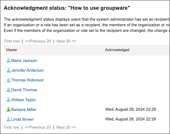 Screenshot: The "Acknowledgment status" screen