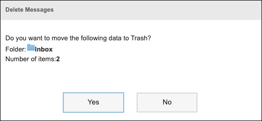 Screenshot: The "Delete Messages" dialog box that displays the folder name and the number of messages to be moved to Trash
