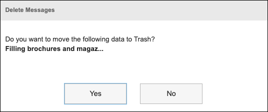 Screenshot: Title of the message that will be moved to Trash is displayed in the Delete Messages dialog box.