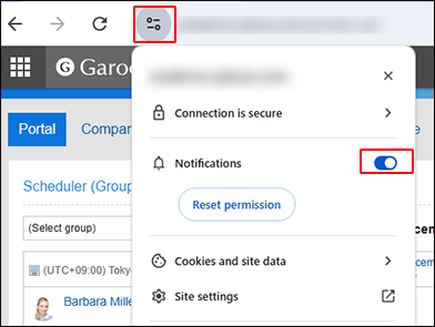 Screenshot: Showing the site information of Google Chrome to enable the notifications