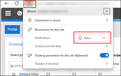 Screenshot: Showing the site information of Microsoft Edge to allow notifications