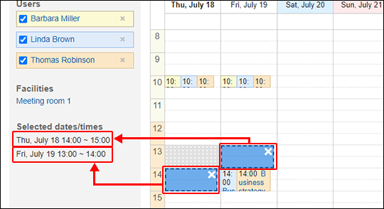 Screenshot: The selected dates/times are displayed in "Selected dates/times"