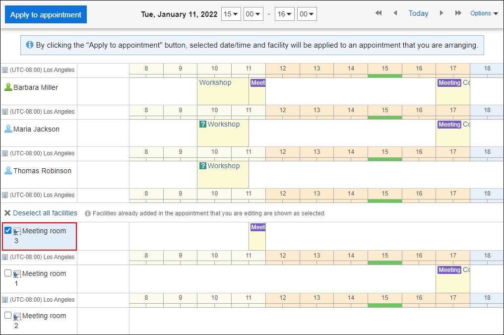 Screen capture: Selecting a checkbox for a facility