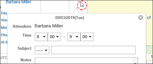 Image of a pop-up window on the Group Day view screen