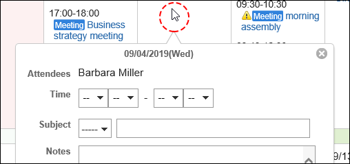Image of a pop-up window on the Month view screen