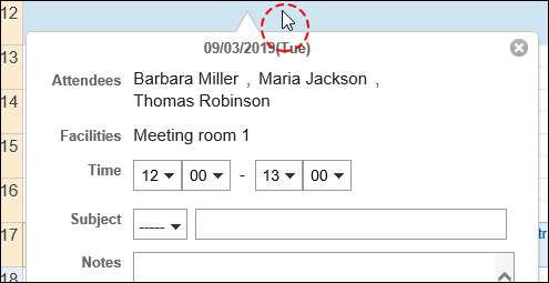 Image of a pop-up window on the Day view screen