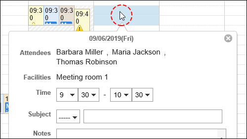 Image of a pop-up window on the Week view screen