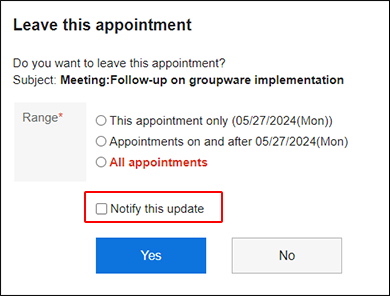 Screenshot: The "Notify this update" checkbox is cleared