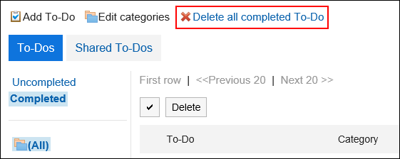 Image of the link to delete all completed To-Dos