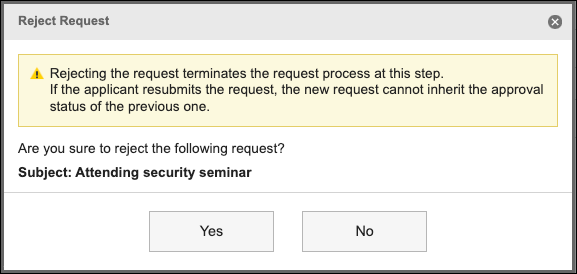 Screenshot: Example of a dialog to reject a request