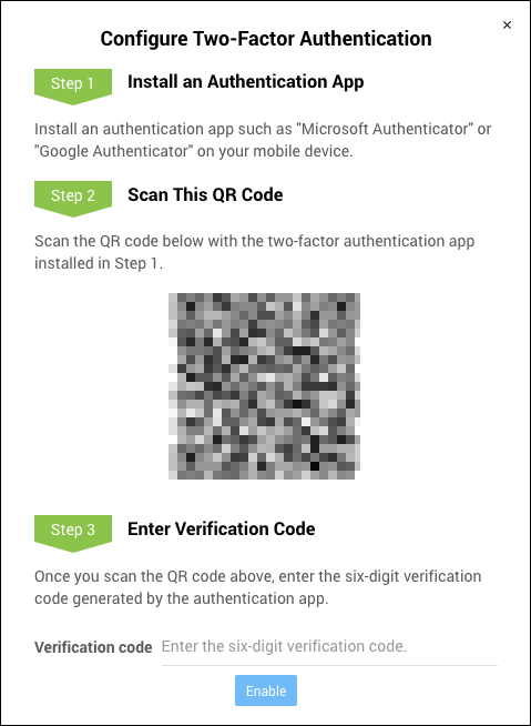 Screenshot: Registration dialog for the two-factor authentication