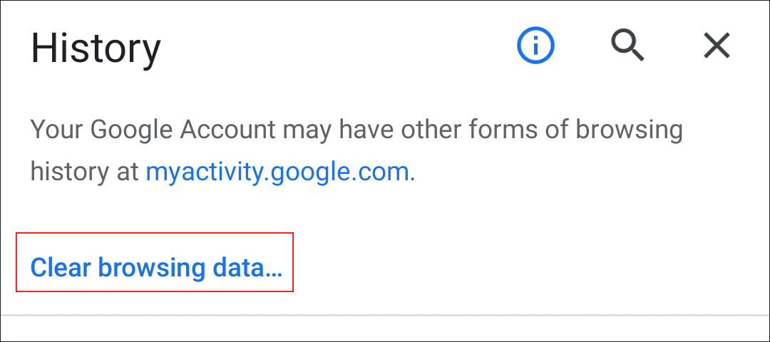 Image where the link to clear browsing data is displayed