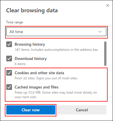 Image of selecting the data type to delete