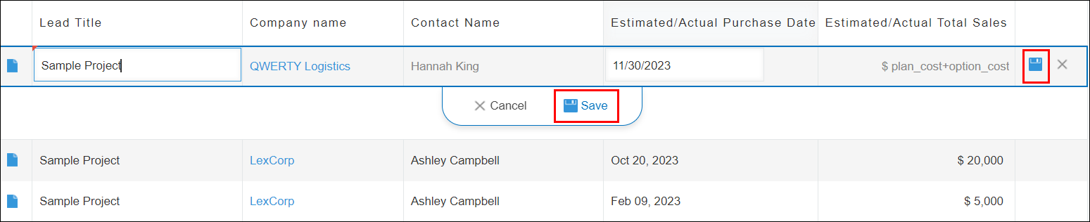 Screenshot: The "Save" icon and "Save" are outlined