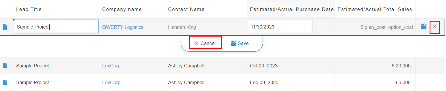 Screenshot: The "Cancel" icon and "Cancel" are outlined