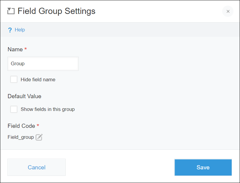 Screenshot: The settings screen of a "Field group" field