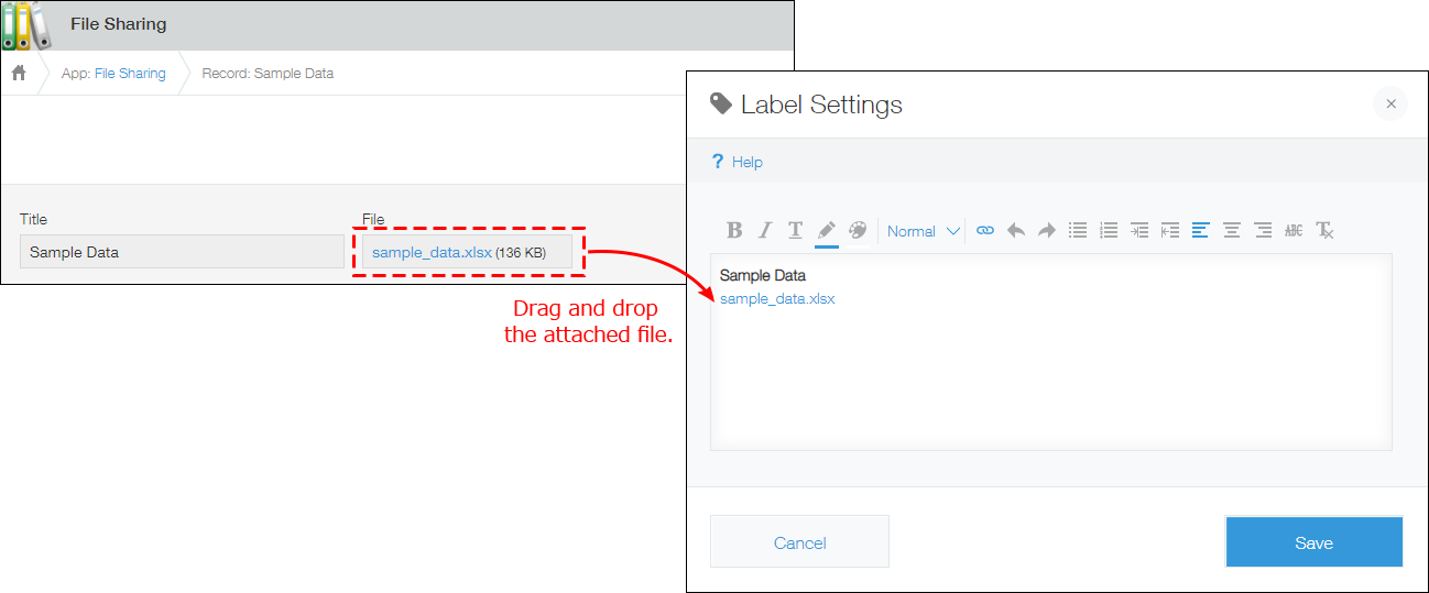 Example of how to carry out the operation for a "Label" field