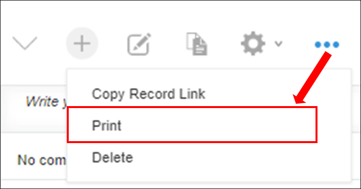 Screenshot: "Print record" is outlined in red