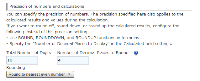 The "Precision of numbers and calculations" setting