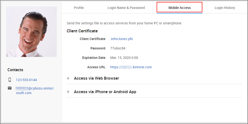 Screenshot: "Mobile Access" is highlighted