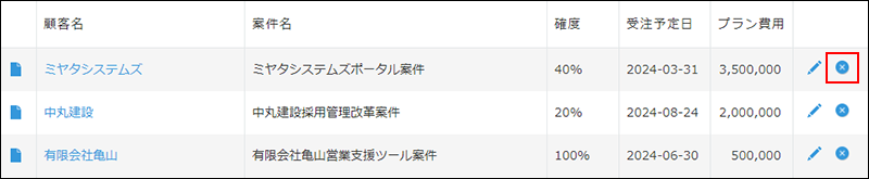 スクリーンショット：[削除する]アイコンを枠線で強調