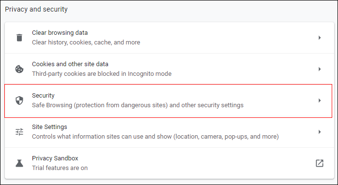 截圖：Google Chrome的畫面。[安全性]被框線強調