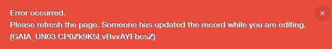 錯誤　請重新整理記錄。已有其他使用者更新了該記錄。